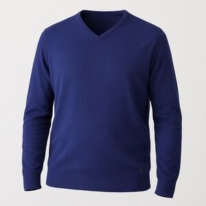 WESTBURY PREMIUM Sweater Men XL Blue V-Neck Cashmere Silk Cotton Quiet Luxury